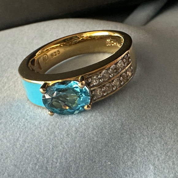 Elegant Gold and Blue enamel Ring - Picture 4 of 6